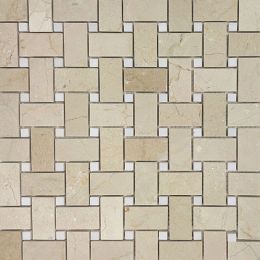 Wellstone Basketweave Crema Marfil with Thassos Dot